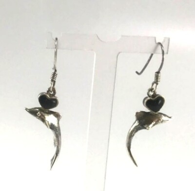 Marsala Sterling Silber und Onyx Ohrringe Delphin & Herz Neu mit Etikett