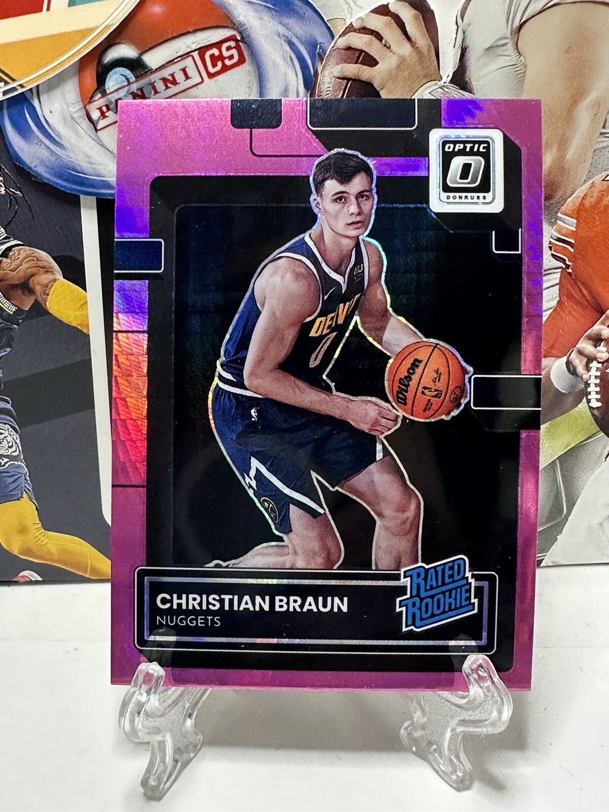 2022 2023 Donruss Optic Christian Braun Hyper Pink Holo 238 SP Prizm Rookie Rc