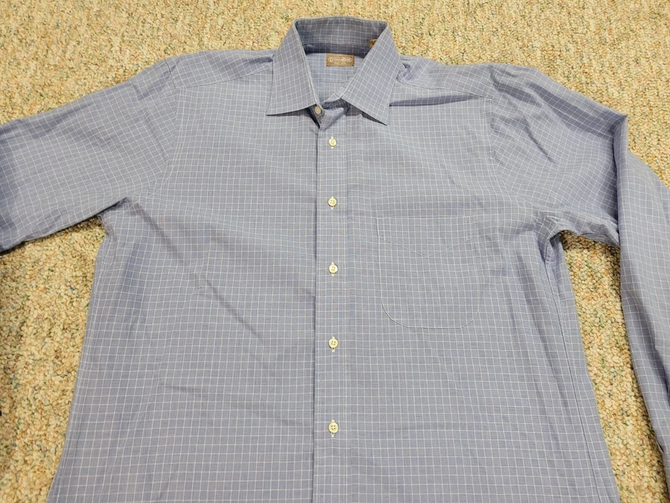 Camisa Gitman Bros Hombre 15.5/34 Azul Cuadros Abotonada Manga Larga Preppy Business Foto 4 de 4