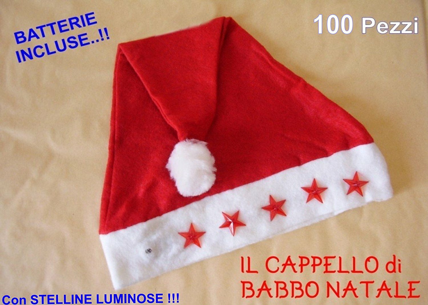 100 CAPPELLO BABBO NATALE TRADIZIONALE Panno Lenci STOCK FESTA PARTY ANIMAZIONE