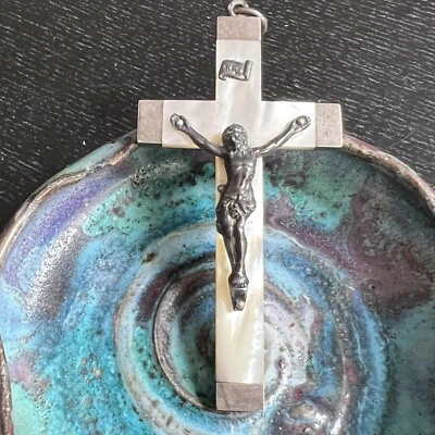 Grande Croix Ancienne Nacre Argent 7,3 cm Mother of Pearl Cross  Religion n°6 - Photo 1/4