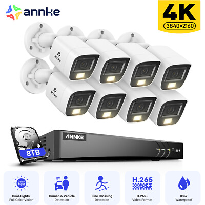 ANNKE 8CH 8MP 5IN1 DVR 4K AI Security Camera System Color Night Outdoor H.265+
