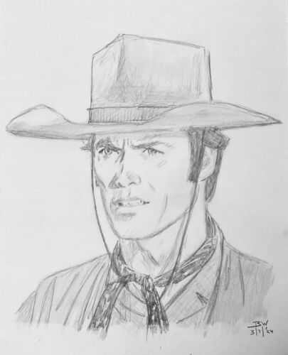 CLINT EASTWOOD ORIGINAL PENCIL DRAWING11X14  CLINT EASTWOOD  PORTRAIT SKETCH - Afbeelding 1 van 1