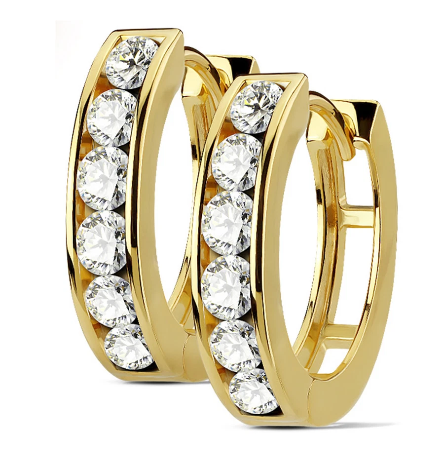 Conjunto de pendientes de aro de poste de acero quirúrgico forrados con circonita cúbica 316L unisex de canal Foto 2 de 4