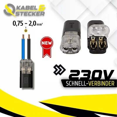 2LIMITED CARPARTS ★230V Stecker Buchse 2-Polig 0,75mm² - 2,00mm² Kabelverbindung Schnellverbinder★