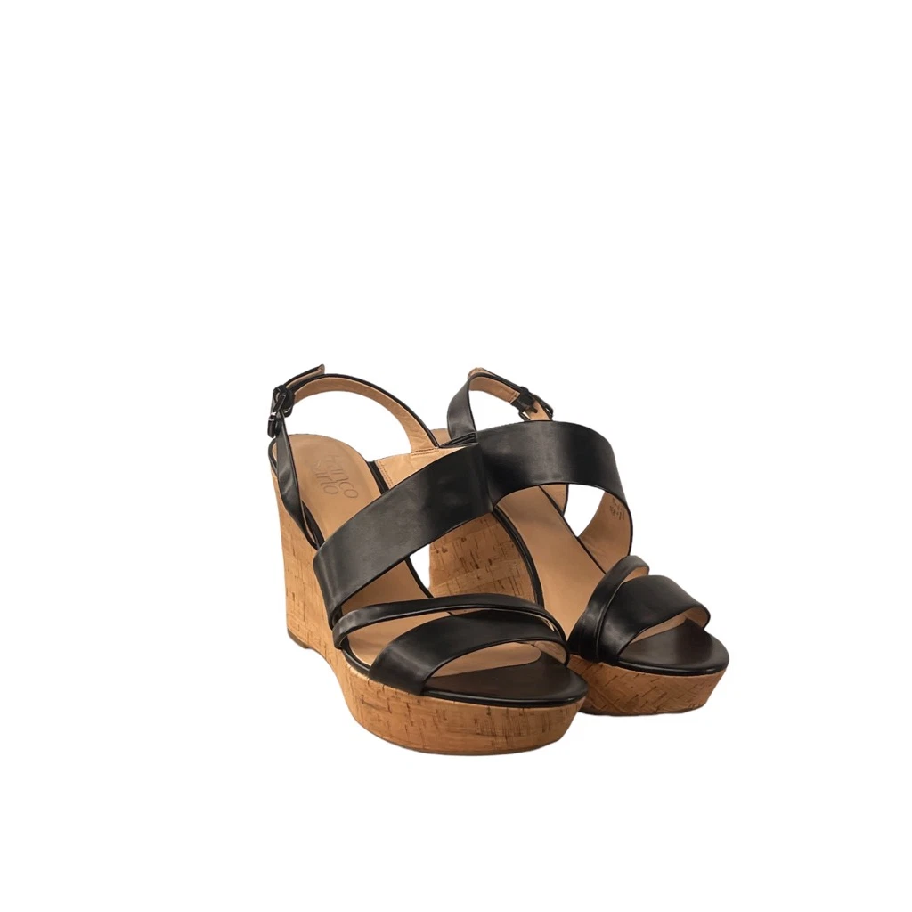 Franco Sarto Womens Seneca Sandals Black Slingback Cork Platform Wedge Heels10 M