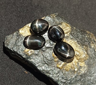 Multi-Ray Certified Black Star Sapphire 22 Ct Cabochon Natural Gemstone 4 Pcs
