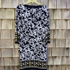 Chaps Classic Shift Dress 3/4-Sleeve Lined Navy & White Print Size Small