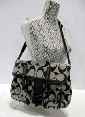 COACH Signature Stripe Foldover Tote Coach F23304-Black/Silver
