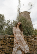 Spell And The Gypsy Juniper Shirred Dress Size XS In Cream