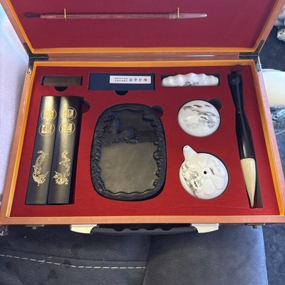 Four Treasures Of Study Gift Box Set. Pen Ink Paper  Inkstone Calligraphy
