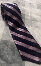 CREMIEUX 100 Silk Mens Tie Navy Silver Pink Stripe Handmade In USA 60  x3.5  