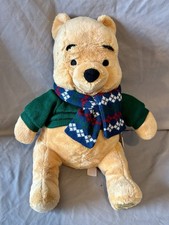 NWT Disney Store 2014 Holiday Winnie The Pooh In Scarf Sweater Plush Toy  