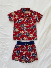 Janie and Jack boys 4T red tropical print cabana set