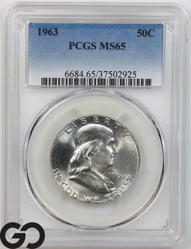 1963 Franklin Half Dollar, PCGS MS-65 ** Blast White!