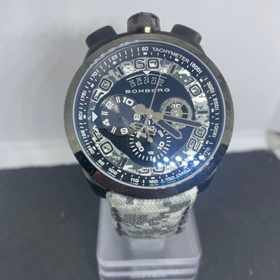 BOMBERG Chronograph Watch Black Silver Limited 500 Stainless Steel Leather