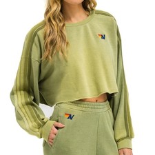 Aviator Nation - Classic Stripe Cropped Sweatshirt - NWT- Faded Army