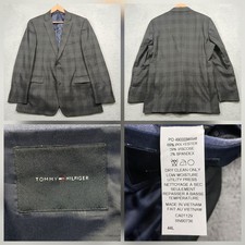 Tommy Hilfiger Plaid Blazer Mens 44L Gray Stretch Suit Jacket