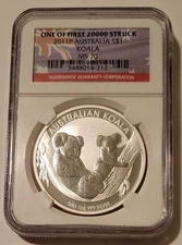 Australia 2011 P 1 oz Silver Dollar Koala MS70 NGC One of First 20.000 Struck