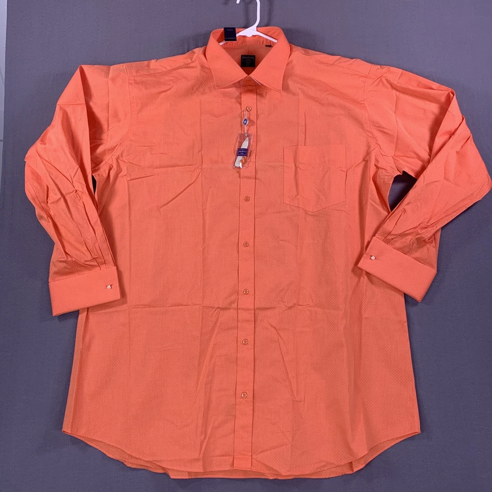 Camisa Modena Para Hombres 19 36-37 Punto Naranja Texturizado Manga Larga Vestido Abotonado Alto Foto 2 de 4