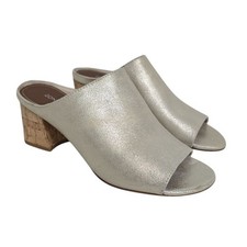 Donald J Pliner Women's Silver Metallic Open Toe Cork Heel Mules Slides