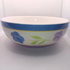 Gibson Bella Housewares 9" Large Pasta Salad Serving Bowl Blue Purple Flowers