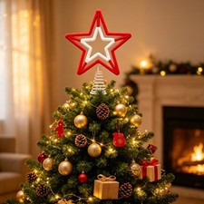 Festive Red White Soft Knit Star Snowflake for Holiday Tree Decoration Use Only