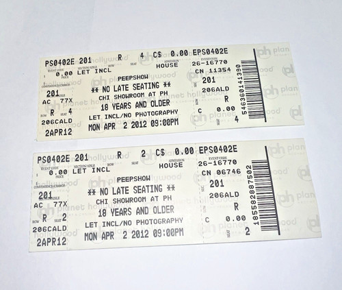 April 2012 Planet Hollywood Las Vegas Peep Show Holly Madison Ticket Stub Lot
