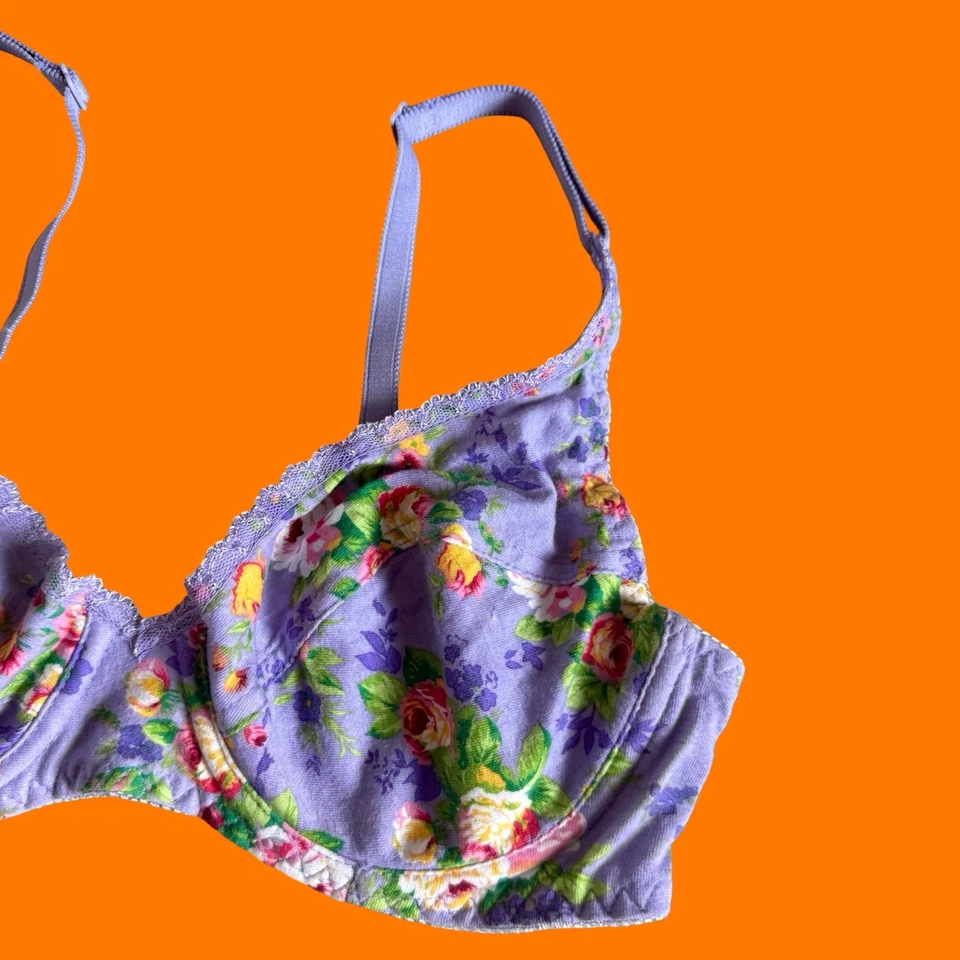 90-е винтажные фиолетовый цветочный 100% хлопок бюстгальтер 34C victoria's secret - Изображение 3 из 4