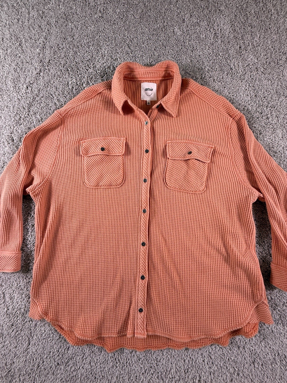 Aerie Oversized Button Down Waffle Shirt Orange Size Large