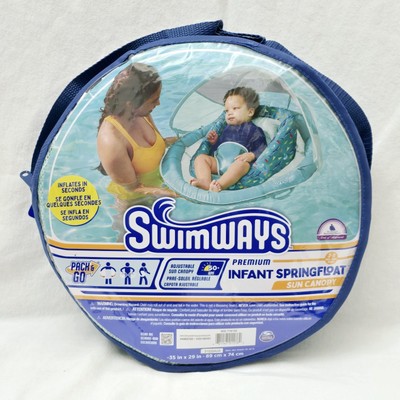 New Swimways Infant Spring Float Sun Canopy Pool Water Baby Floaty Blue Sea Life