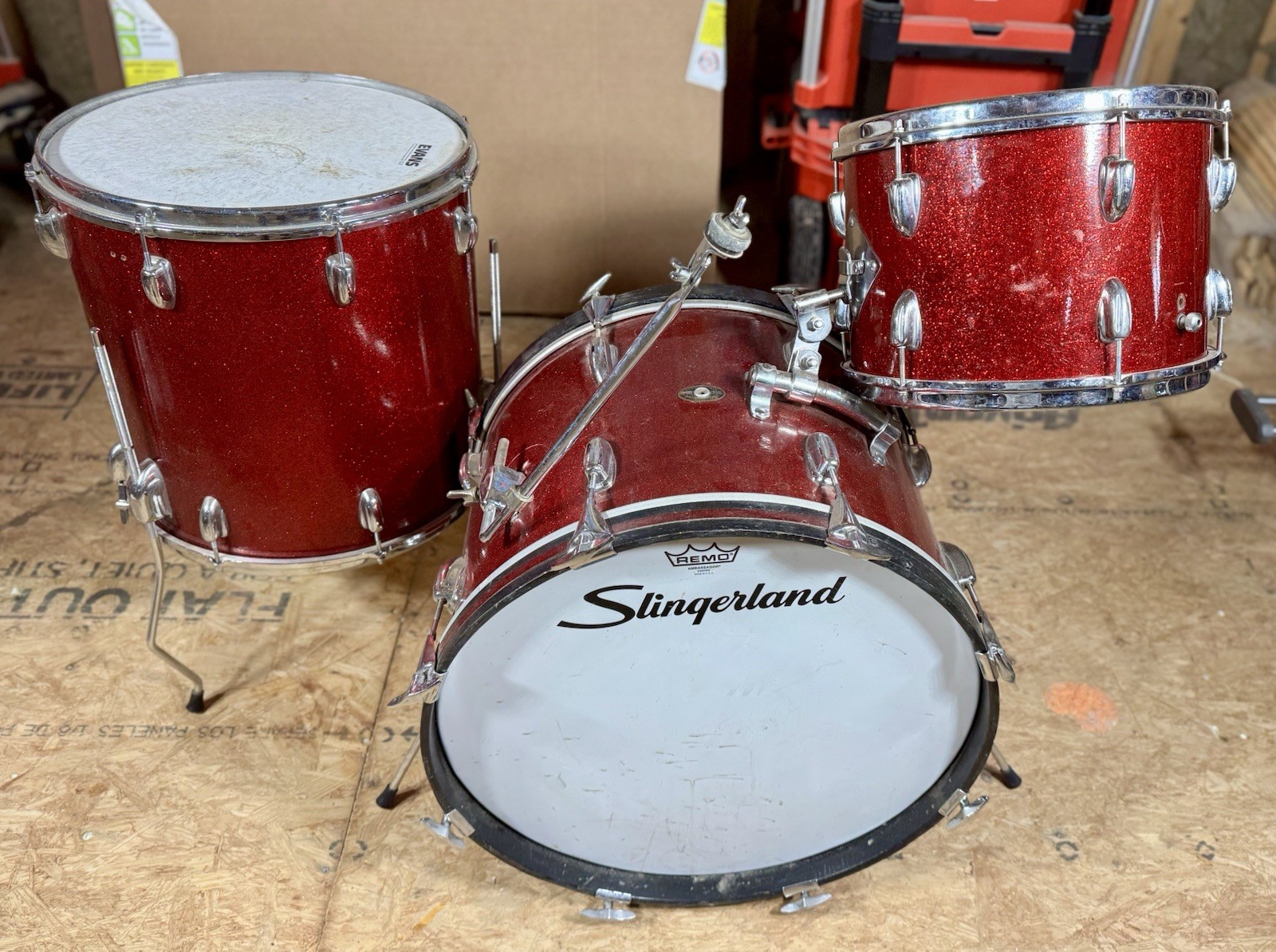 1960s Slingerland Modern Jazz Outfit Drum Set Red Sparkle 20/12/14