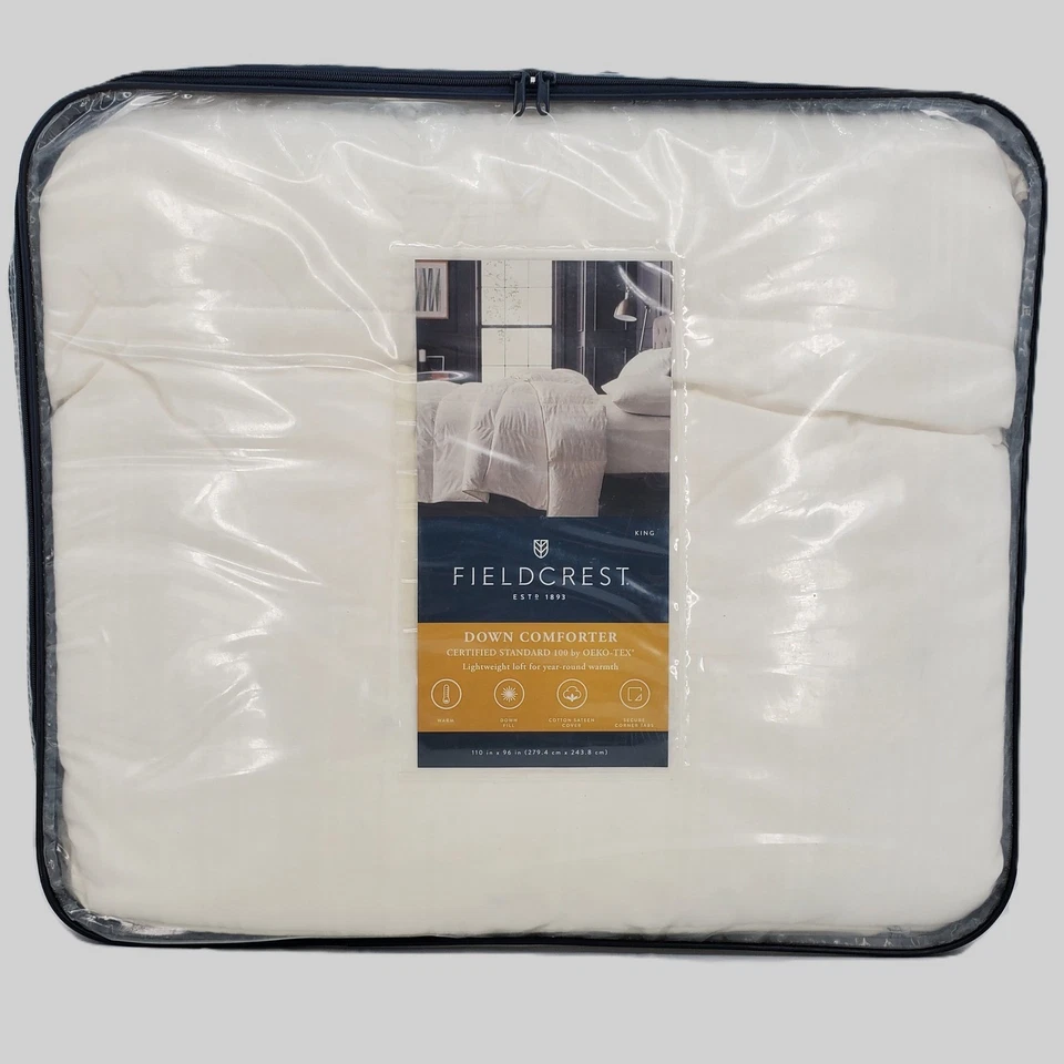 Fieldcrest King Lightweight Loft Duck Down Comforter White Corner Tabs New - Image 2 of 4