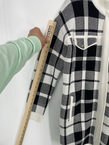 Cynthia Rowley Active Plaid Gold Zip Shacket Jacket Sweater Coat Long Cardigan - Imagen 11 de 12
