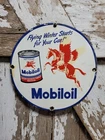 VINTAGE MOBIL PORCELAIN SIGN OLD MOBILOIL GAS PUMP PLATE SERVICE GARAGE 1942