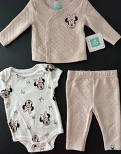 Disney Baby Size 0 - 3 Mo Pink Quilted Jacket Pants Minnie Mouse 3 Pc Set NWT