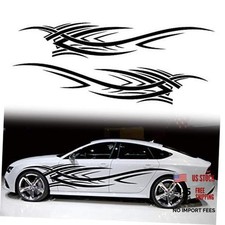 2Pcs 94.4'' Universal Flame Graphics Car Auto Body Side Sticker Style2 Black