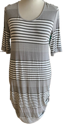 Adini Viskose/Lycra Kleid Kurzarm Rundhals Raffungen am seitlichen Saum Gr. XS