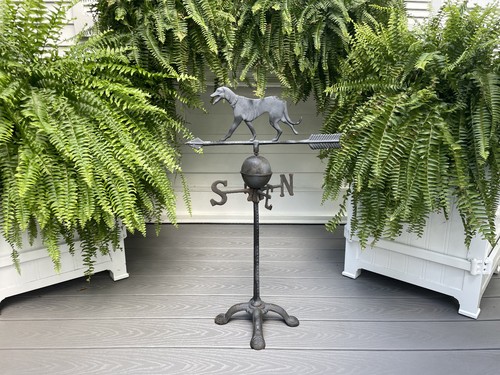 VTG SMITH HAWKEN CAST IRON ALLOY METAL GREYHOUND DOG ARROW WEATHERVANE ON STAND