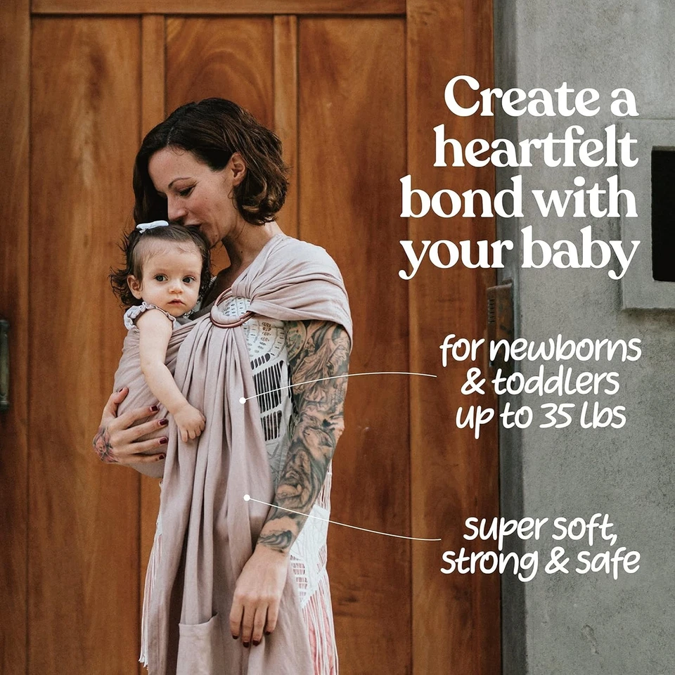 Portabebés con anillo de lino suave - beige arena cálida Foto 4 de 4