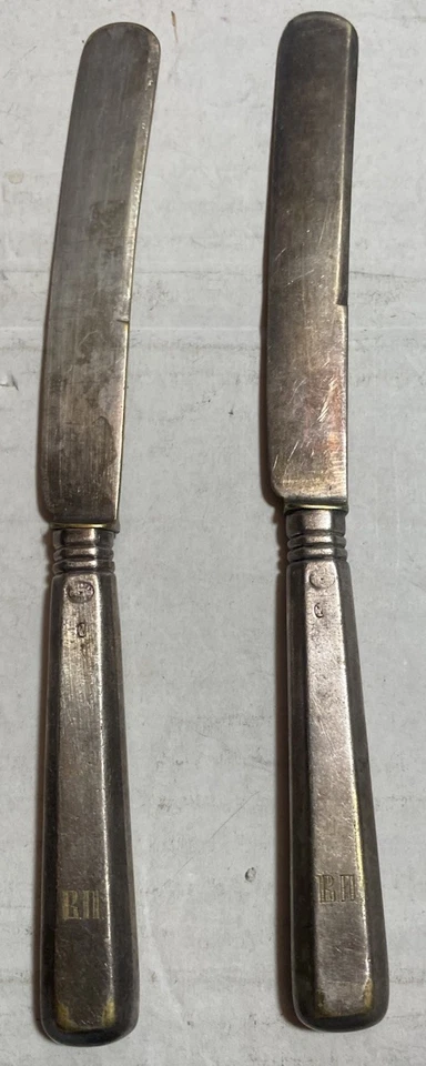 5 件古董俄罗斯帝国纯银晚餐刀 8 英寸“ВП”加盖“N”385 克 — 第 2/4 张图片