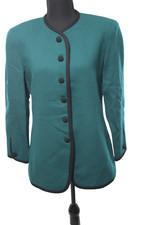 Talbots Boiled Wool Jacket 8 Petite Green Black Piping Classic Suit Blazer NWT