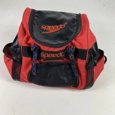 Speedo Red Black Swim Gear Backpack Bag Mesh Pockets Pool Adjustable Straps