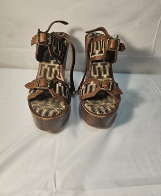 Tory Burch Florian Aztec Wedge Sandals Sze 8 1/2 M