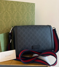 Gucci GG Supreme Black Messenger Bag w/ Blue-...
