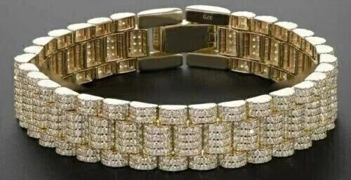 12Ctw Round Cut Simulated Diamond Men's Tennis Link Bracelet 925 Sterling Silver - Image 4 of 4