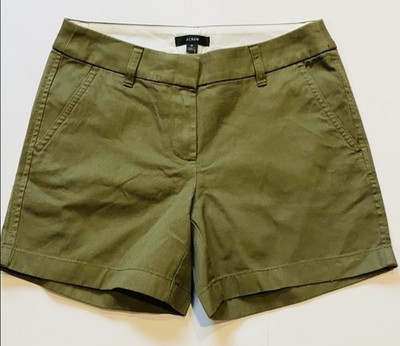 J Crew SZ 0 Casual Flat Front Olive Green Cotton Shorts New (e)