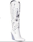 White Rhinestone Studded Western Cowboy Knee-High Boots Pointed Toe Block Heel — photo 3