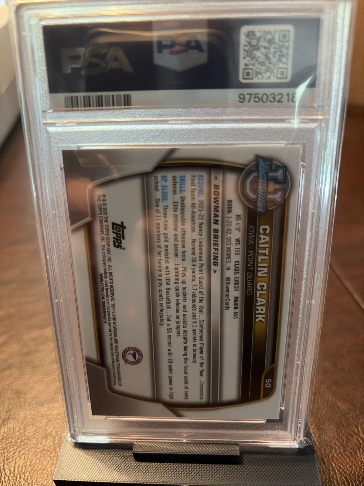 2022-23 Bowman Chrome University Basketball Caitlin Clark #50 1st PSA 9🔥🔥🔥 view 2