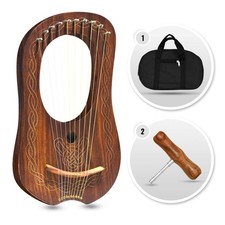 10 Metal Strings lyre harp Celtic piping Design Natrual finish tuning key, Ca...